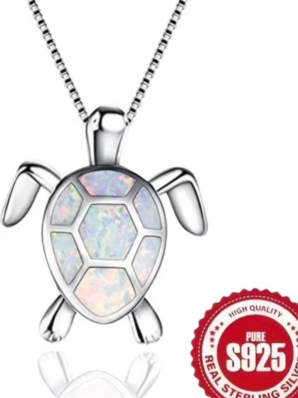 White Opal Sea Turtle Pendant Necklace